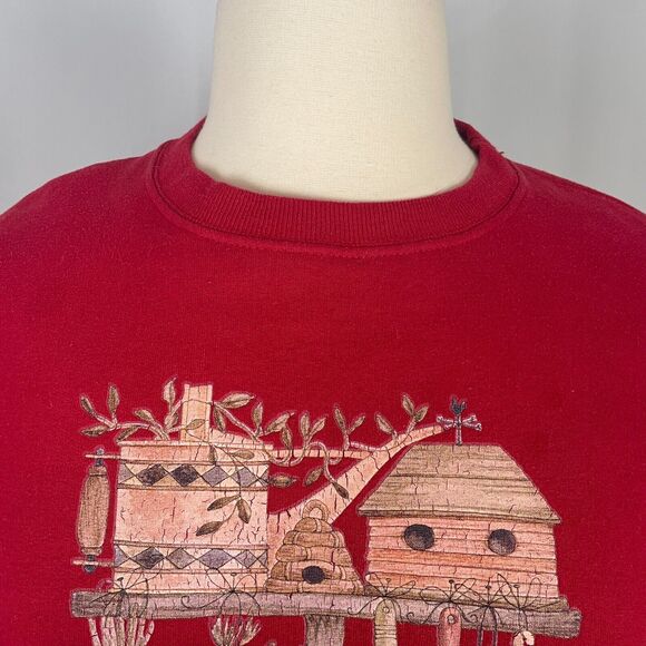 Crewneck Sweatshirt Womens Plus Size 18W 20W Red Graphic Grandma Cottage Garden - Picture 4 of 13